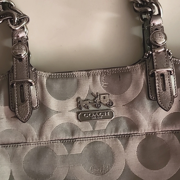 [SOLD] Silver Tribeca Coach Shoulder Bag / C Logo Signature Purse Tote - Picture 12 of 13